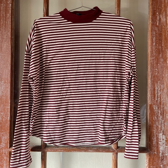 Forever 21 Striped Mock Neck Long Sleeve Top - Picture 1 of 3